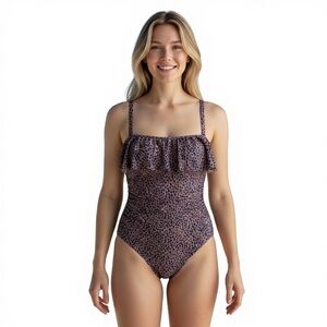 Kona Sol Leopard Print One Piece Swimsuit – Size Small